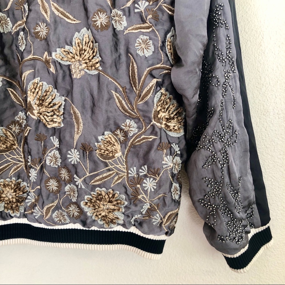 {ZARA} Beaded + Embroidered Satin Bomber Jacket - Picture 8 of 8